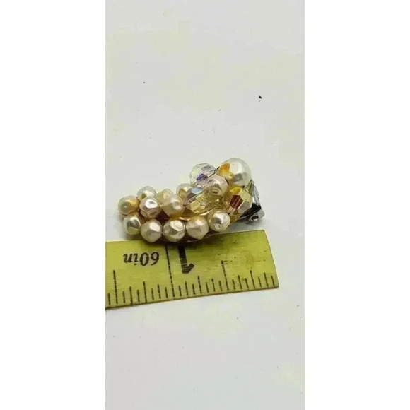 Vintage Clip Earrings Faux Baroque Pearl and AB Faceted Glass Bead Long Hugger - Picture 8 of 8